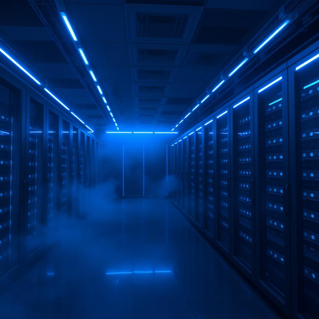 Schweizer Rechenzentrum mit blauer LED-Beleuchtung